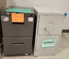 Lot of 2 Metal 2-Drawer File Cabinets 15" x 18 1/2" x 27 1/2" w/ Working Lock but No Key