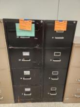 Lot of 2 Metal 4-Drawer File Cabinets 15" x 25" or 26 1/2" x 52" w/ Working Lock but No Key