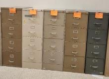 Lot of 5 Metal 4-Drawer File Cabinets 18" x 28" x 53" - (3) Cabinets w/ Working Lock but No Key