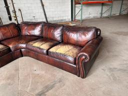 Sectional Leather Couch, Weathered, See Images for Condition