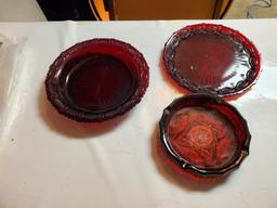 Vintage Avon Ruby Red Glass Plates & Ashtray