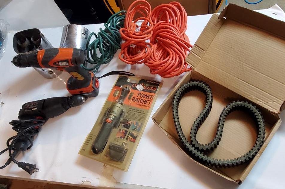 Cordless Power Ratchet, Electric Drills, Extension Cords, Belt, etc