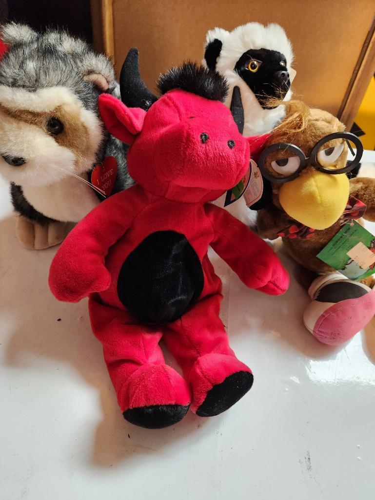 Group of Vintage Toy Stuffed Animals - Red Bull, Wallace Barrie