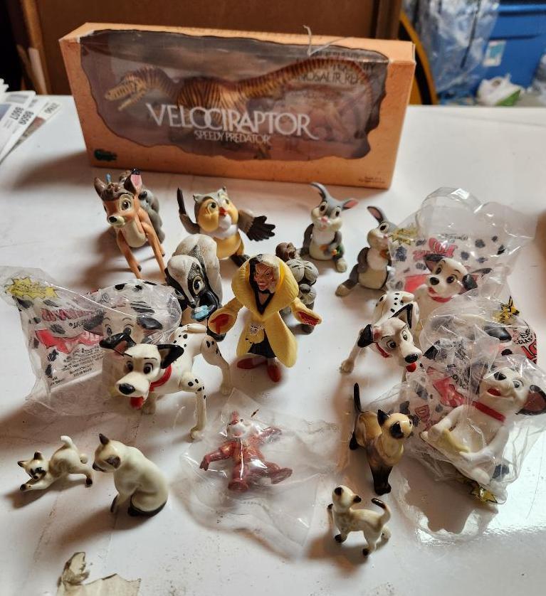 Group of Vintage Figurines - 101 Dalmatians, Cats & Velociraptor