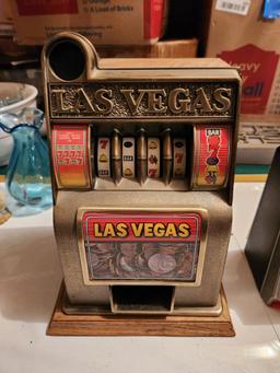 Lot of 2 Vintage Miniature Slot Machine & Riverboat Draw Poker Savings Bank