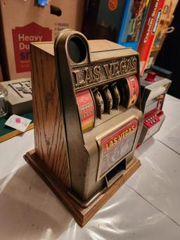 Lot of 2 Vintage Miniature Slot Machine & Riverboat Draw Poker Savings Bank