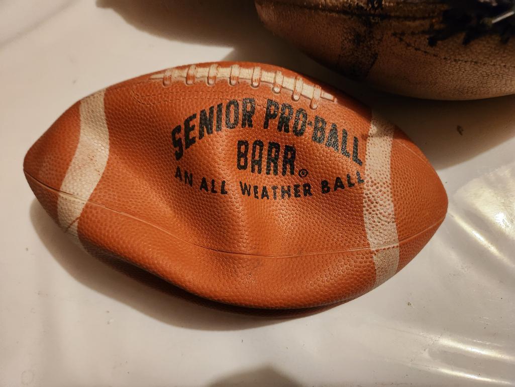Vintage Footballs, Baseball Glove & Basketball