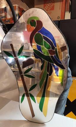 Parrot Stained Glass Mirror Art 2-1/2 ft Tall 18 in Wide