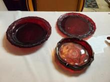 Vintage Avon Ruby Red Glass Plates & Ashtray