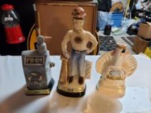 Lot of 3 Vintage Jim Beam Decanters; Harolds Club Reno, Tulsa Oil Driller, Florida Sea Shell