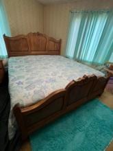 Oakwood Carved Oak King Size Bed Frame w/ Headboard - Mattress & Bedding Included, Pick up at 64th