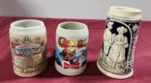 Lot of 3 Budweiser Holiday Steins & German Stein