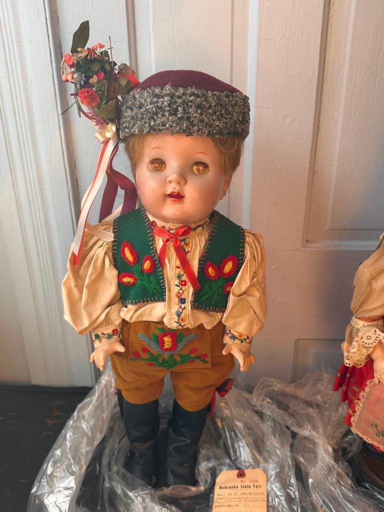 Vintage Czech Dolls w/ Handmade Clothing, w/ First Place Tag from Nebraska State Fair