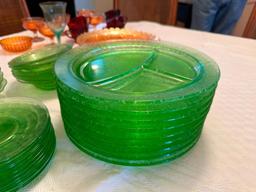 Vintage Green Serving Glass Dinnerware, Carnival Glass Bowl, Glassware