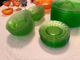 Vintage Green Serving Glass Dinnerware, Carnival Glass Bowl, Glassware