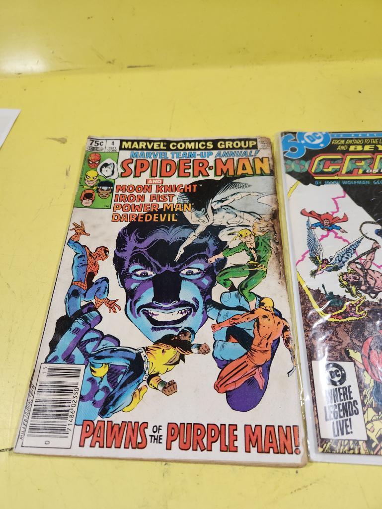 Three Vintage Comic Books, X-Men, Spiderman, Crisis of Infinite Earths 75 Cent & Others