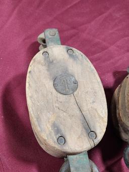 Pair of Antique Block Pulleys w/ Hooks