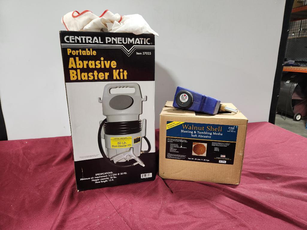 Portable Abrasive (Sand) Blaster Kit and 25lb Box Walnut Shell Blasting & Tumbling Media Abrasive