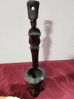 Cane, Walking Stick and Wood Carved African Pipe