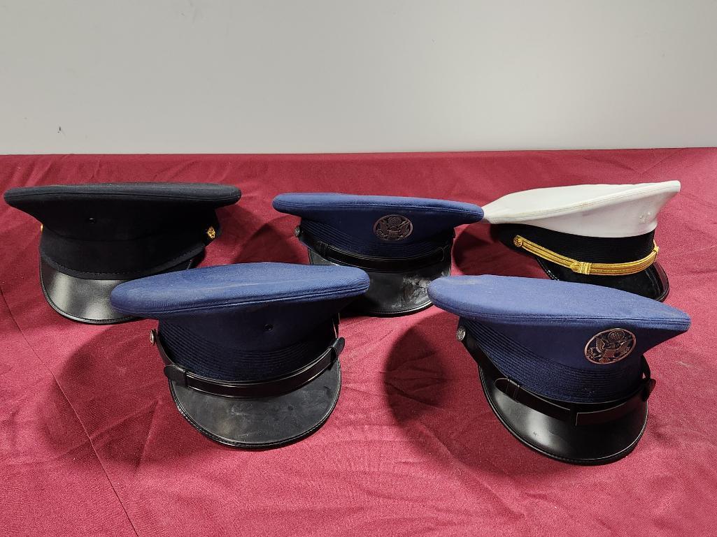 Lot of 5 Vintage Military Caps - Bernard, Kingform Cap DeLuxe,