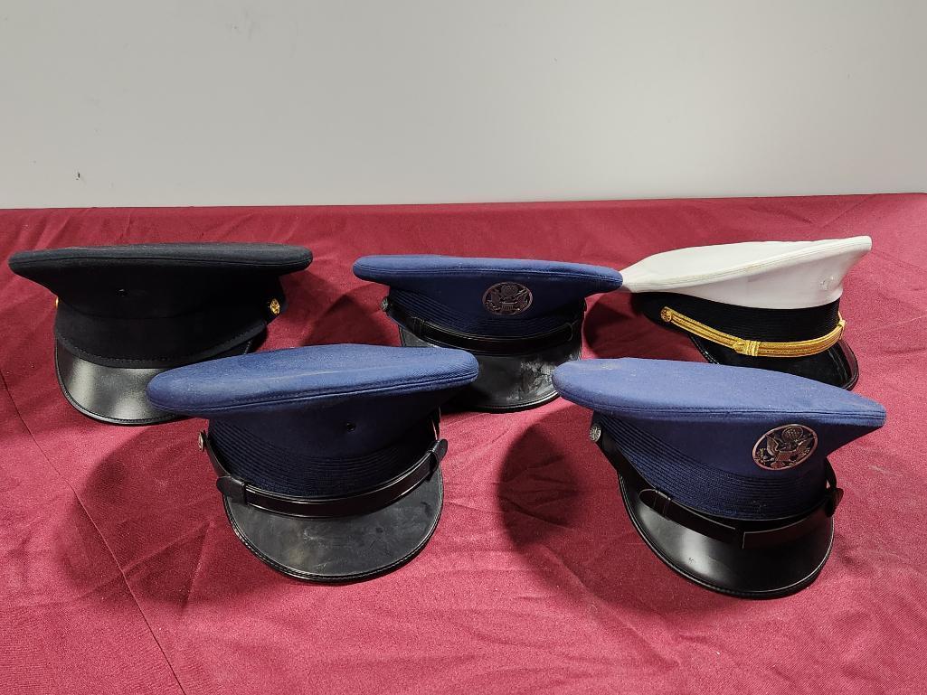 Lot of 5 Vintage Military Caps - Bernard, Kingform Cap DeLuxe,