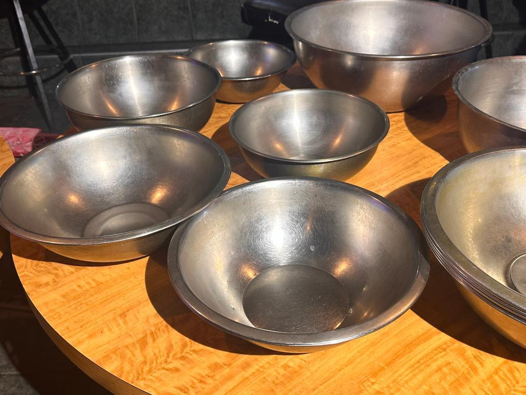 Lot of 14 Stainless Steel Mixing Bowls, 12in to 16in