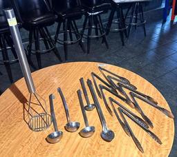 Large NSF Potato Masher, Group of Tongs and Ladles