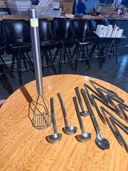 Large NSF Potato Masher, Group of Tongs and Ladles