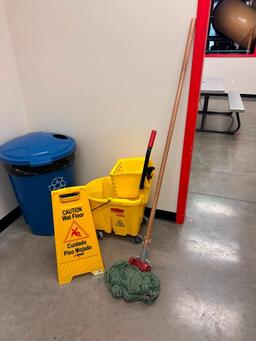 Mop Bucket, Mop and Wet Floor Sign