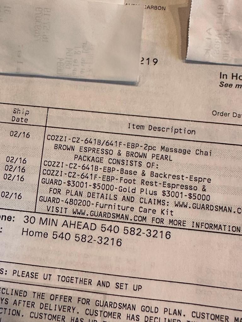 Cozzia CZ-641 Massage Chair w/ Orig. Receipts & Paperwork, Paid $5,745.88 at NFM