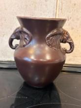 Vintage Elephant Two -Handled Pottery Vase