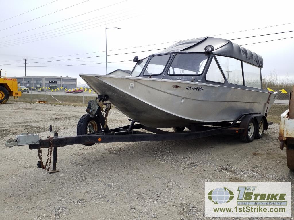 BOAT, DUCKWORTH RIVER BOAT, 23FT X 8FT, INBOARD 212 HAMILTON JET, 454 MOTOR. WITH TRAILER