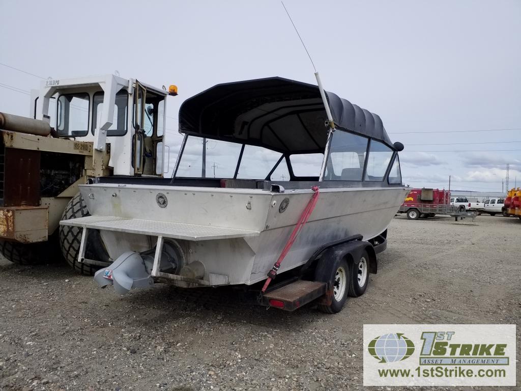 BOAT, DUCKWORTH RIVER BOAT, 23FT X 8FT, INBOARD 212 HAMILTON JET, 454 MOTOR. WITH TRAILER