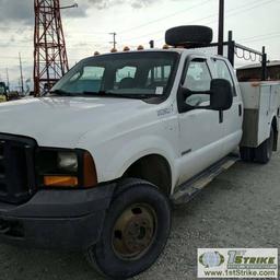 2006 FORD F-350 SUPERDUTY XL, 6.0L POWERSTROKE DIESEL, 4X4, DUALLY, CREW CAB, UTILITY BED