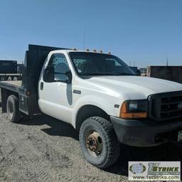 2000 FORD F-350 SUPERDUTY XL, 6.8L TRITON GAS, 4X4, DUALLY, STANDARD CAB, 9FT FLAT BED