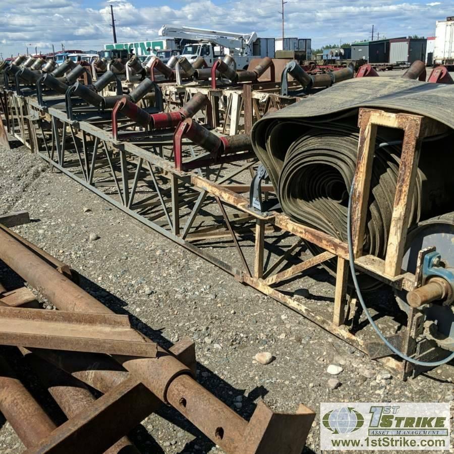 CONVEYOR, 3 SECTIONS WITH STANDS, APPROX 90FT LONG, 29-1/2IN WIDE BELT, 10HP