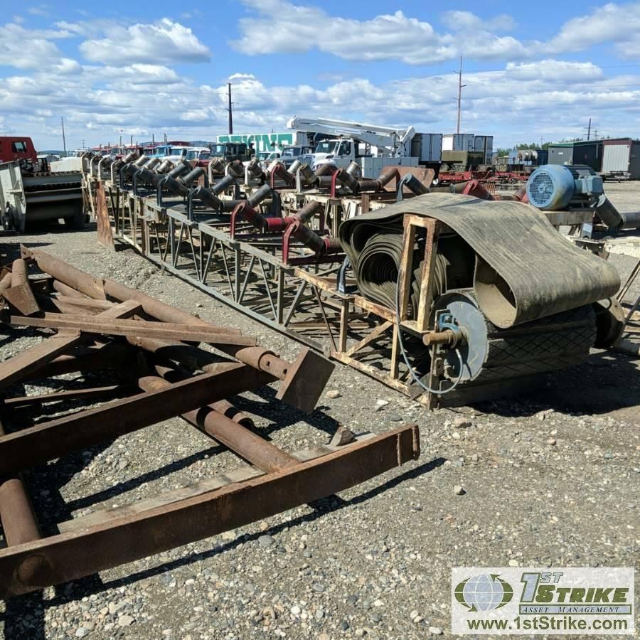 CONVEYOR, 3 SECTIONS WITH STANDS, APPROX 90FT LONG, 29-1/2IN WIDE BELT, 10HP