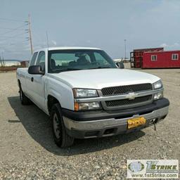 2004 CHEVROLET SILVERADO 1500, 5.3L VORTEC GAS, 4X4, EXTENDED CAB, LONG BED