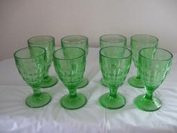 8 Green Depression Water Glasses