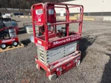 2018 MEC MICRO 19 SCISSOR LIFT SN:16901948 electric powered, equipped with 19ft. Platform height,