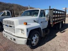 1991 FORD F600 STAKE TRUCK VN:1FDNK64P2MVA12133 powered by diesel engine, equipped with power