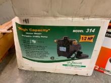 NEW ZOELLER MDL 314, 1/2 HP WATER MOVER PORTABLE UTILITY PUMP SUPPORT EQUIPMENT . All Items need to