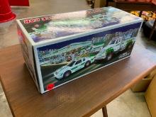 HESS TOY TRUCK & RACE CAR, 2011 - IN ORIGINAL BOX COLLECTIBLE TOY . All Items need to be removed by