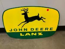 "JOHN DEERE-LANZ" PORCELAIN DOUBLE SIDED SIGN COLLECTIBLE SIGN . All Items need to be removed by