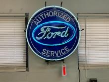 2FT. DIAMETER "FORD AUTHORIZED SERVICE"NEON SIGN COLLECTIBLE SIGN . All Items need to be removed by