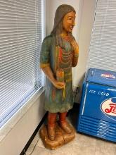 HANDCARVED TEAKWOOD AMERICAN INDIAN GIRL STATUE, 6FT. H X 19IN. W X 16IN. D COLLECTIBLE . All Items