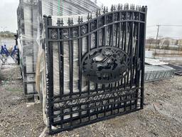 NEW GREATBEAR 14FT. BI-PARTING WROUGHT IRON GATE NEW SUPPORT EQUIPMENT With artwork "Deer" in the