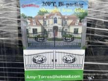 NEW GREATBEAR 20FT. BI-PARTING WROUGHT IRON GATE NEW SUPPORT EQUIPMENT With artwork "Deer" in the