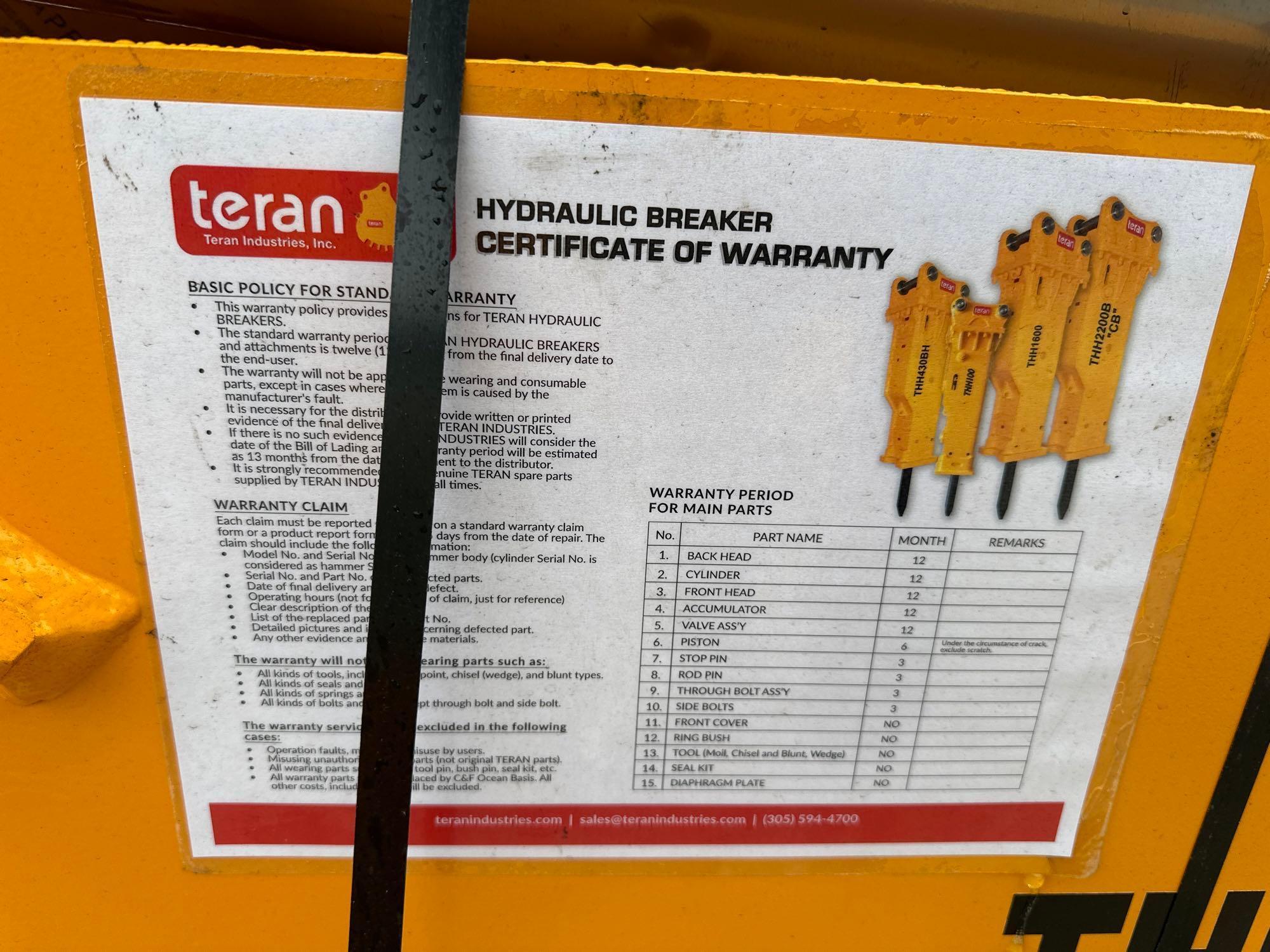 NEW TERAN THH2000B HYDRAULIC HAMMER for CAT 320, ALL 18-25 Ton Excavators - With AUTO - LUBRICATION