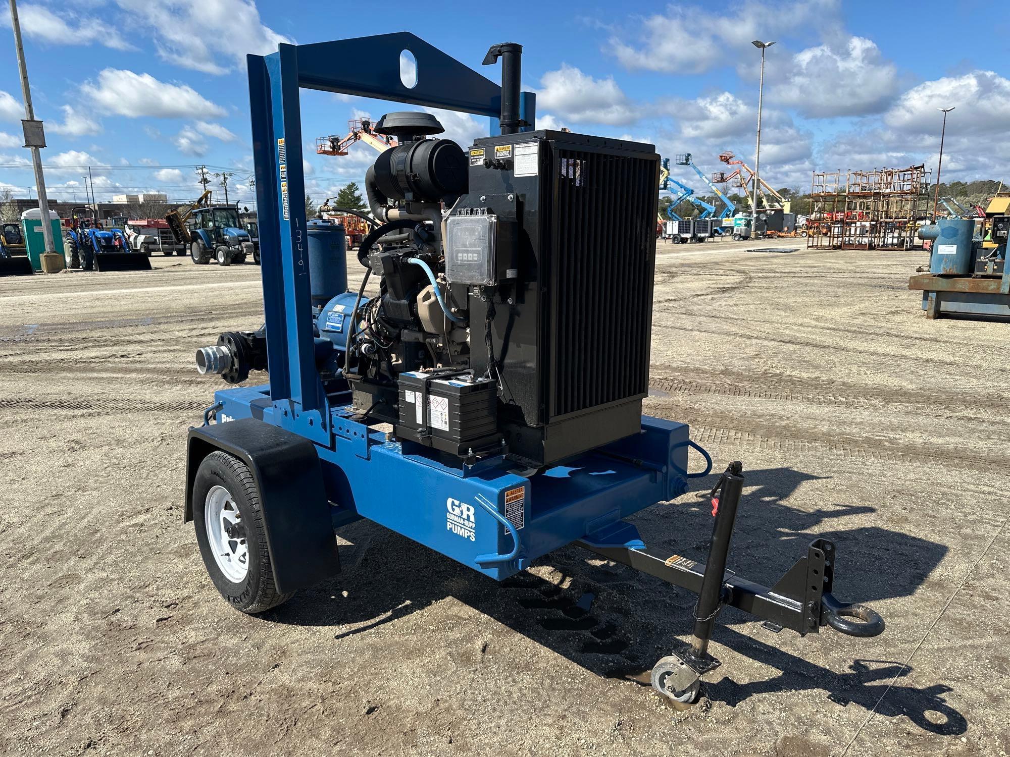 GORMAN RUPP... 4IN. WATER PUMP SN:1337507 powered by John Deere diesel engine, trailer mounted.BOS